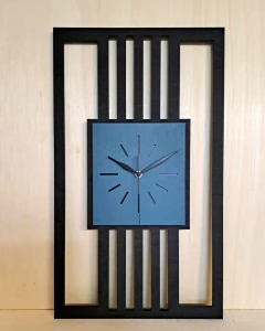 DUŻY, MINIMALISTYCZNY, NOWOCZESNY ZEGAR ŚCIENNY, LAMELE, INDUSTRIALNY, GEOMETRYCZNY, DO SALONU, MINIMALISTYCZNY, LOFT, HANDMADE, DREWNIANY, 35 x 60 cm, PIONOWY, CZARNY/ CIEMNO ZIELONY, CICHY