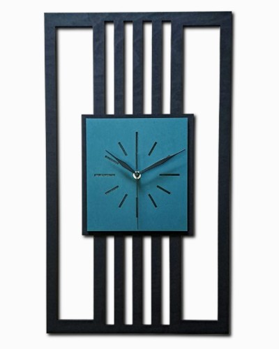 DUŻY, MINIMALISTYCZNY, NOWOCZESNY ZEGAR ŚCIENNY, LAMELE, INDUSTRIALNY, GEOMETRYCZNY, DO SALONU, MINIMALISTYCZNY, LOFT, HANDMADE, DREWNIANY, 35 x 60 cm, PIONOWY, CZARNY/ CIEMNO ZIELONY, CICHY