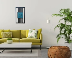 DUŻY, MINIMALISTYCZNY, NOWOCZESNY ZEGAR ŚCIENNY, LAMELE, INDUSTRIALNY, GEOMETRYCZNY, DO SALONU, MINIMALISTYCZNY, LOFT, HANDMADE, DREWNIANY, 35 x 60 cm, PIONOWY, CZARNY/ CIEMNO ZIELONY, CICHY