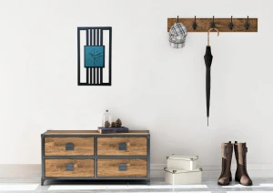 DUŻY, MINIMALISTYCZNY, NOWOCZESNY ZEGAR ŚCIENNY, LAMELE, INDUSTRIALNY, GEOMETRYCZNY, DO SALONU, MINIMALISTYCZNY, LOFT, HANDMADE, DREWNIANY, 35 x 60 cm, PIONOWY, CZARNY/ CIEMNO ZIELONY, CICHY