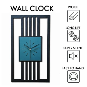 DUŻY, MINIMALISTYCZNY, NOWOCZESNY ZEGAR ŚCIENNY, LAMELE, INDUSTRIALNY, GEOMETRYCZNY, DO SALONU, MINIMALISTYCZNY, LOFT, HANDMADE, DREWNIANY, 35 x 60 cm, PIONOWY, CZARNY/ CIEMNO ZIELONY, CICHY