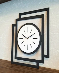 DUŻY, NOWOCZESNY, DEKORACYJNY ZEGAR ŚCIENNY, INDUSTRIALNY, GEOMETRYCZNY, DO SALONU, MINIMALISTYCZNY, LOFT, HANDMADE, DREWNIANY, CZARNY/ BIAŁY, CICHY 