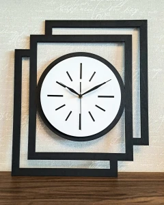 DUŻY, NOWOCZESNY, DEKORACYJNY ZEGAR ŚCIENNY, INDUSTRIALNY, GEOMETRYCZNY, DO SALONU, MINIMALISTYCZNY, LOFT, HANDMADE, DREWNIANY, CZARNY/ BIAŁY, CICHY 