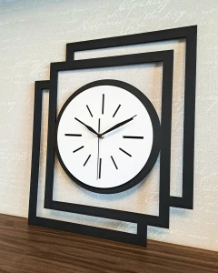 DUŻY, NOWOCZESNY, DEKORACYJNY ZEGAR ŚCIENNY, INDUSTRIALNY, GEOMETRYCZNY, DO SALONU, MINIMALISTYCZNY, LOFT, HANDMADE, DREWNIANY, CZARNY/ BIAŁY, CICHY 