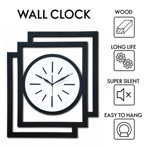 DUŻY, NOWOCZESNY, DEKORACYJNY ZEGAR ŚCIENNY, INDUSTRIALNY, GEOMETRYCZNY, DO SALONU, MINIMALISTYCZNY, LOFT, HANDMADE, DREWNIANY, CZARNY/ BIAŁY, CICHY 