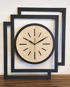 DUŻY, NOWOCZESNY, DEKORACYJNY ZEGAR ŚCIENNY, INDUSTRIALNY, GEOMETRYCZNY, DO SALONU, MINIMALISTYCZNY, LOFT, HANDMADE, DREWNIANY, CZARNY/ DĄB SONOMA, CICHY 