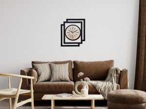 DUŻY, NOWOCZESNY, DEKORACYJNY ZEGAR ŚCIENNY, INDUSTRIALNY, GEOMETRYCZNY, DO SALONU, MINIMALISTYCZNY, LOFT, HANDMADE, DREWNIANY, CZARNY/ DĄB SONOMA, CICHY 