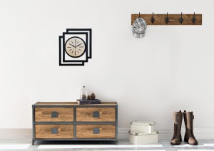 DUŻY, NOWOCZESNY, DEKORACYJNY ZEGAR ŚCIENNY, INDUSTRIALNY, GEOMETRYCZNY, DO SALONU, MINIMALISTYCZNY, LOFT, HANDMADE, DREWNIANY, CZARNY/ DĄB SONOMA, CICHY 