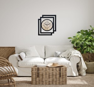 DUŻY, NOWOCZESNY, DEKORACYJNY ZEGAR ŚCIENNY, INDUSTRIALNY, GEOMETRYCZNY, DO SALONU, MINIMALISTYCZNY, LOFT, HANDMADE, DREWNIANY, CZARNY/ DĄB SONOMA, CICHY 