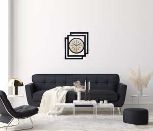 DUŻY, NOWOCZESNY, DEKORACYJNY ZEGAR ŚCIENNY, INDUSTRIALNY, GEOMETRYCZNY, DO SALONU, MINIMALISTYCZNY, LOFT, HANDMADE, DREWNIANY, CZARNY/ DĄB SONOMA, CICHY 