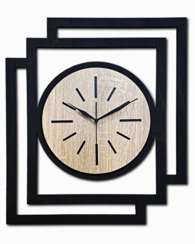 DUŻY, NOWOCZESNY, DEKORACYJNY ZEGAR ŚCIENNY, INDUSTRIALNY, GEOMETRYCZNY, DO SALONU, MINIMALISTYCZNY, LOFT, HANDMADE, DREWNIANY, CZARNY/ DĄB SONOMA, CICHY 