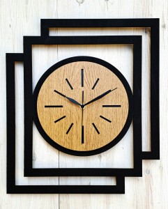 DUŻY, NOWOCZESNY, OZDOBNY, ZEGAR NA ŚCIANĘ, INDUSTRIALNY, GEOMETRYCZNY, DO SALONU, DO KUCHNI,MINIMALISTYCZNY, LOFT, HANDMADE, DREWNIANY, CZARNY/ DĄB ZŁOTY, CICHY 