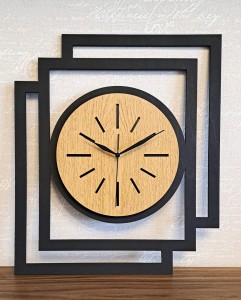 DUŻY, NOWOCZESNY, OZDOBNY, ZEGAR NA ŚCIANĘ, INDUSTRIALNY, GEOMETRYCZNY, DO SALONU, DO KUCHNI,MINIMALISTYCZNY, LOFT, HANDMADE, DREWNIANY, CZARNY/ DĄB ZŁOTY, CICHY 