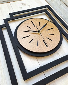 DUŻY, NOWOCZESNY, OZDOBNY, ZEGAR NA ŚCIANĘ, INDUSTRIALNY, GEOMETRYCZNY, DO SALONU, DO KUCHNI,MINIMALISTYCZNY, LOFT, HANDMADE, DREWNIANY, CZARNY/ DĄB ZŁOTY, CICHY 