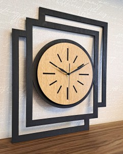 DUŻY, NOWOCZESNY, OZDOBNY, ZEGAR NA ŚCIANĘ, INDUSTRIALNY, GEOMETRYCZNY, DO SALONU, DO KUCHNI,MINIMALISTYCZNY, LOFT, HANDMADE, DREWNIANY, CZARNY/ DĄB ZŁOTY, CICHY 