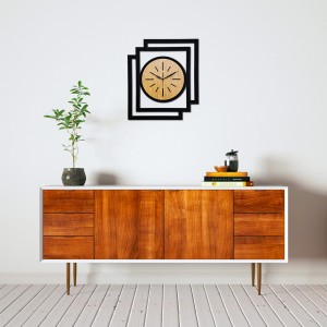 DUŻY, NOWOCZESNY, OZDOBNY, ZEGAR NA ŚCIANĘ, INDUSTRIALNY, GEOMETRYCZNY, DO SALONU, DO KUCHNI,MINIMALISTYCZNY, LOFT, HANDMADE, DREWNIANY, CZARNY/ DĄB ZŁOTY, CICHY 