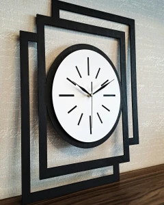 DUŻY, NOWOCZESNY, DEKORACYJNY ZEGAR NA ŚCIANĘ, OWAL, INDUSTRIALNY, GEOMETRYCZNY, DO SALONU, DO KUCHNI,MINIMALISTYCZNY, LOFT, HANDMADE, DREWNIANY, CZARNY/BIAŁY, CICHY