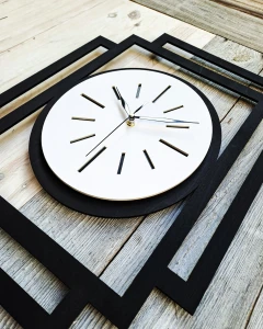 DUŻY, NOWOCZESNY, DEKORACYJNY ZEGAR NA ŚCIANĘ, OWAL, INDUSTRIALNY, GEOMETRYCZNY, DO SALONU, DO KUCHNI,MINIMALISTYCZNY, LOFT, HANDMADE, DREWNIANY, CZARNY/BIAŁY, CICHY