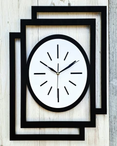 DUŻY, NOWOCZESNY, DEKORACYJNY ZEGAR NA ŚCIANĘ, OWAL, INDUSTRIALNY, GEOMETRYCZNY, DO SALONU, DO KUCHNI,MINIMALISTYCZNY, LOFT, HANDMADE, DREWNIANY, CZARNY/BIAŁY, CICHY