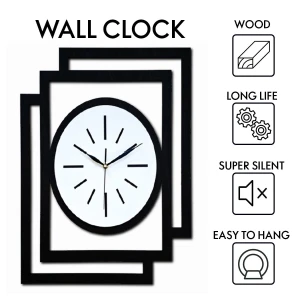 DUŻY, NOWOCZESNY, DEKORACYJNY ZEGAR NA ŚCIANĘ, OWAL, INDUSTRIALNY, GEOMETRYCZNY, DO SALONU, DO KUCHNI,MINIMALISTYCZNY, LOFT, HANDMADE, DREWNIANY, CZARNY/BIAŁY, CICHY