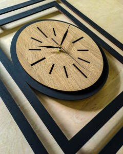 DUŻY, NOWOCZESNY, DEKORACYJNY ZEGAR ŚCIENNY, OWAL, INDUSTRIALNY, GEOMETRYCZNY, DO SALONU, DO KUCHNI,MINIMALISTYCZNY, LOFT, HANDMADE, Z DREWNA, CZARNY/DĄB SONOMA, CICHY