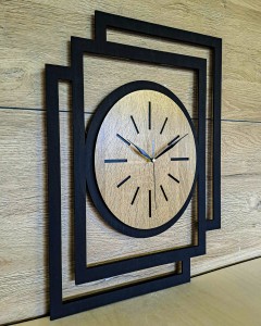 DUŻY, NOWOCZESNY, DEKORACYJNY ZEGAR ŚCIENNY, OWAL, INDUSTRIALNY, GEOMETRYCZNY, DO SALONU, DO KUCHNI,MINIMALISTYCZNY, LOFT, HANDMADE, Z DREWNA, CZARNY/DĄB SONOMA, CICHY