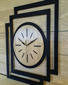 DUŻY, NOWOCZESNY, DEKORACYJNY ZEGAR ŚCIENNY, OWAL, INDUSTRIALNY, GEOMETRYCZNY, DO SALONU, DO KUCHNI,MINIMALISTYCZNY, LOFT, HANDMADE, Z DREWNA, CZARNY/DĄB SONOMA, CICHY