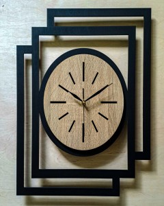 DUŻY, NOWOCZESNY, DEKORACYJNY ZEGAR ŚCIENNY, OWAL, INDUSTRIALNY, GEOMETRYCZNY, DO SALONU, DO KUCHNI,MINIMALISTYCZNY, LOFT, HANDMADE, Z DREWNA, CZARNY/DĄB SONOMA, CICHY
