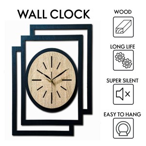 DUŻY, NOWOCZESNY, DEKORACYJNY ZEGAR ŚCIENNY, OWAL, INDUSTRIALNY, GEOMETRYCZNY, DO SALONU, DO KUCHNI,MINIMALISTYCZNY, LOFT, HANDMADE, Z DREWNA, CZARNY/DĄB SONOMA, CICHY