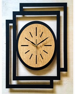 DUŻY, NOWOCZESNY, OZDOBNY ZEGAR ŚCIENNY, OWAL, INDUSTRIALNY, GEOMETRYCZNY, DO SALONU, DO KUCHNI,MINIMALISTYCZNY, LOFT, HANDMADE, DREWNIANY, CZARNY/DĄB ZŁOTY, CICHY 