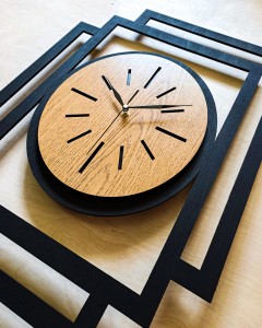 DUŻY, NOWOCZESNY, OZDOBNY ZEGAR ŚCIENNY, OWAL, INDUSTRIALNY, GEOMETRYCZNY, DO SALONU, DO KUCHNI,MINIMALISTYCZNY, LOFT, HANDMADE, DREWNIANY, CZARNY/DĄB ZŁOTY, CICHY 