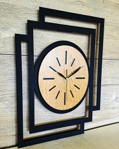 DUŻY, NOWOCZESNY, OZDOBNY ZEGAR ŚCIENNY, OWAL, INDUSTRIALNY, GEOMETRYCZNY, DO SALONU, DO KUCHNI,MINIMALISTYCZNY, LOFT, HANDMADE, DREWNIANY, CZARNY/DĄB ZŁOTY, CICHY 