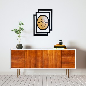 DUŻY, NOWOCZESNY, OZDOBNY ZEGAR ŚCIENNY, OWAL, INDUSTRIALNY, GEOMETRYCZNY, DO SALONU, DO KUCHNI,MINIMALISTYCZNY, LOFT, HANDMADE, DREWNIANY, CZARNY/DĄB ZŁOTY, CICHY 