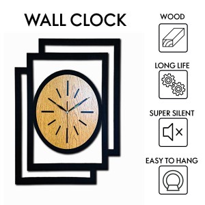 DUŻY, NOWOCZESNY, OZDOBNY ZEGAR ŚCIENNY, OWAL, INDUSTRIALNY, GEOMETRYCZNY, DO SALONU, DO KUCHNI,MINIMALISTYCZNY, LOFT, HANDMADE, DREWNIANY, CZARNY/DĄB ZŁOTY, CICHY 