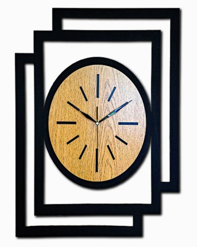 DUŻY, NOWOCZESNY, OZDOBNY ZEGAR ŚCIENNY, OWAL, INDUSTRIALNY, GEOMETRYCZNY, DO SALONU, DO KUCHNI,MINIMALISTYCZNY, LOFT, HANDMADE, DREWNIANY, CZARNY/DĄB ZŁOTY, CICHY 
