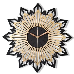 DUŻY, DEKORACYJNY ZEGAR GLAMOUR,  CZARNO - ZŁOTY SŁOŃCE, SUNBURST, 3 ROZMIARY