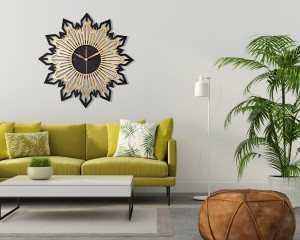 DUŻY, DEKORACYJNY ZEGAR GLAMOUR,  CZARNO - ZŁOTY SŁOŃCE, SUNBURST, 3 ROZMIARY