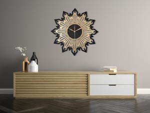 DUŻY, DEKORACYJNY ZEGAR GLAMOUR,  CZARNO - ZŁOTY SŁOŃCE, SUNBURST, 3 ROZMIARY