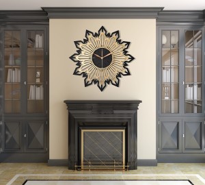 DUŻY, DEKORACYJNY ZEGAR GLAMOUR,  CZARNO - ZŁOTY SŁOŃCE, SUNBURST, 3 ROZMIARY