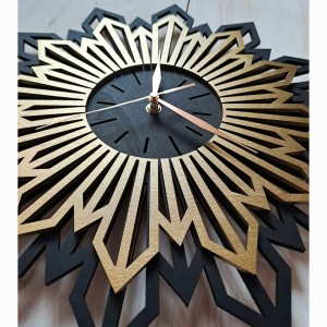 DUŻY, DEKORACYJNY ZEGAR GLAMOUR,  CZARNO - ZŁOTY SŁOŃCE, SUNBURST, 3 ROZMIARY