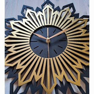 DUŻY, DEKORACYJNY ZEGAR GLAMOUR,  CZARNO - ZŁOTY SŁOŃCE, SUNBURST, 3 ROZMIARY