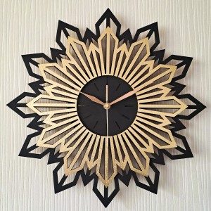 DUŻY, DEKORACYJNY ZEGAR GLAMOUR,  CZARNO - ZŁOTY SŁOŃCE, SUNBURST, 3 ROZMIARY