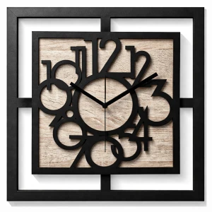 DUŻY, NOWOCZESNY, DEKORACYJNY ZEGAR ŚCIENNY, INDUSTRIALNY, GEOMETRYCZNY, DO SALONU, MINIMALISTYCZNY, LOFT, HANDMADE, DREWNIANY, KWADRAT 