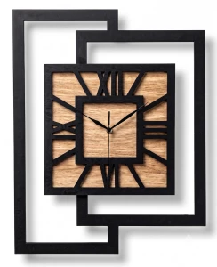 DUŻY, NOWOCZESNY ZEGAR ŚCIENNY,GEOMETRYCZNY, LOFT, HANDMADE, DREWNO, 44 x 56 cm, DĄB JASNY