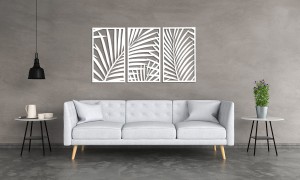 DEKORACYJNY TRYPTYK AŻUROWY, PALMY, DŻUNGLA, TROPIKI, DEKORACJA ŚCIENNA 3D, ORNAMENT, 78 x 140 cm, CZARNY