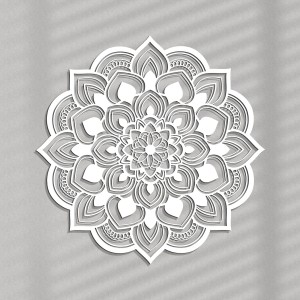 AŻUROWY PANEL DEKORACYJNY, MANDALA, KWIAT, DEKORACJA ŚCIENNA 3D, ORNAMENT, 60 cm, BIAŁY
