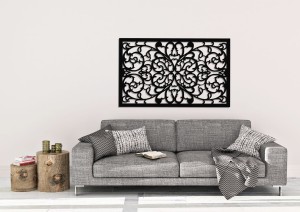 DEKORACYJNY PANEL AŻUROWY, ORNAMENT KWIATOWY, DEKORACJA ŚCIENNA 3D, 73 x 120 cm, CZARNY