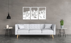 DEKORACYJNY PANEL AŻUROWY, GÓRY, DEKORACJA ŚCIENNA 3D, ORNAMENT, 80 x 150 cm, CZARNY 