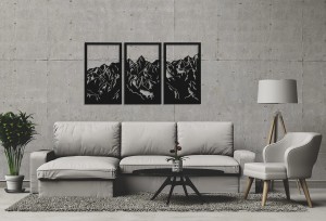 DEKORACYJNY PANEL AŻUROWY, GÓRY, DEKORACJA ŚCIENNA 3D, ORNAMENT, 80 x 150 cm, CZARNY 
