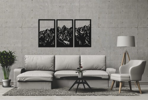 DEKORACYJNY PANEL AŻUROWY, GÓRY, DEKORACJA ŚCIENNA 3D, ORNAMENT, 80 x 150 cm, CZARNY 